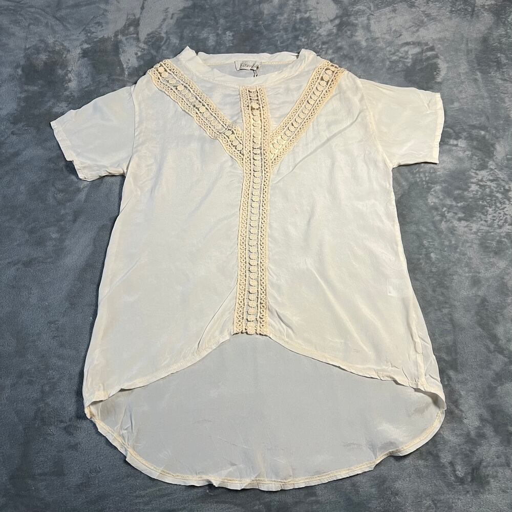 NEW Kosmika Crewneck Crochet Trim Blouse Size S Semi Sheer Boho Cottagecore